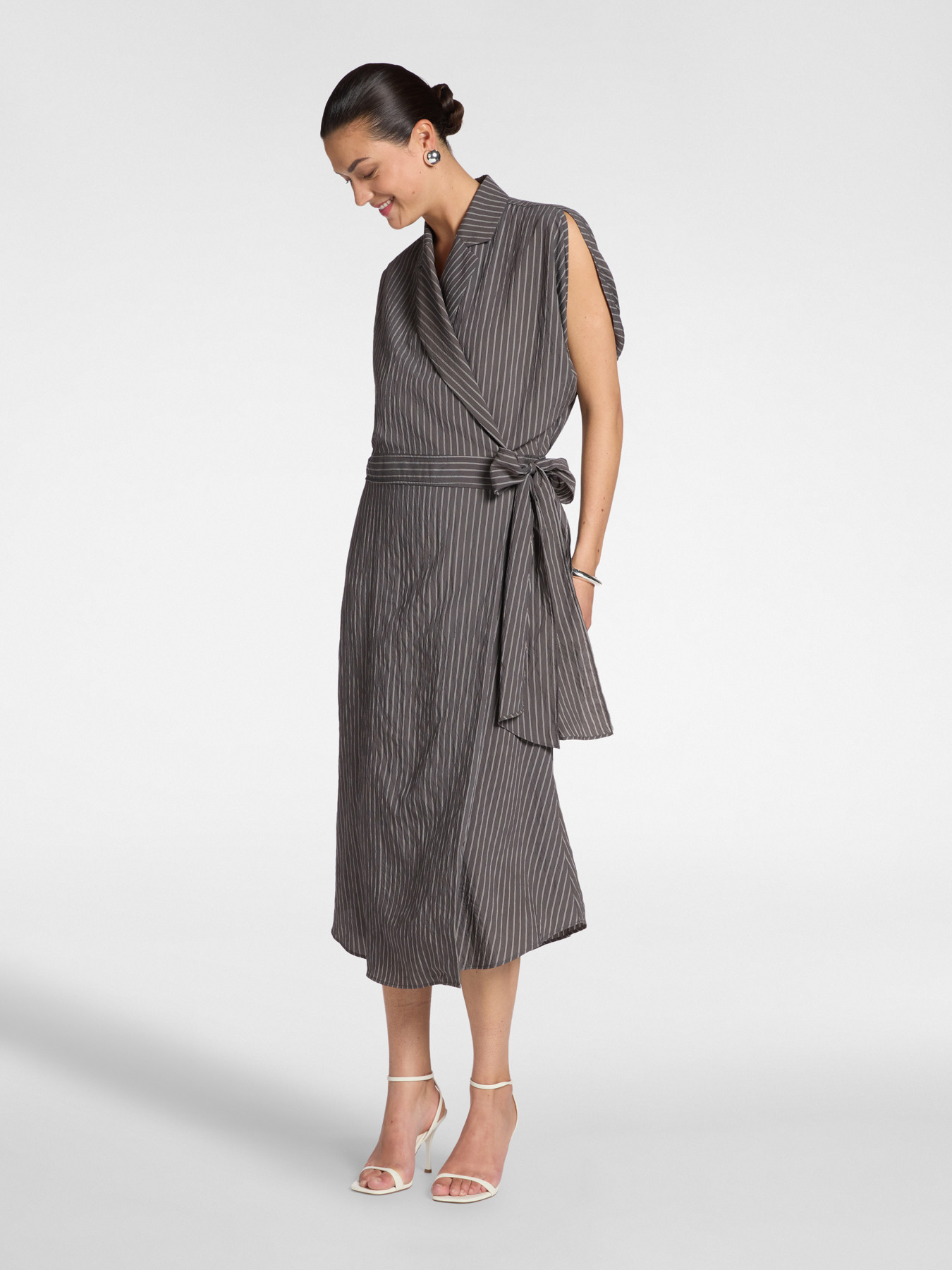 Vestido chemise misto modal listrado image number 2