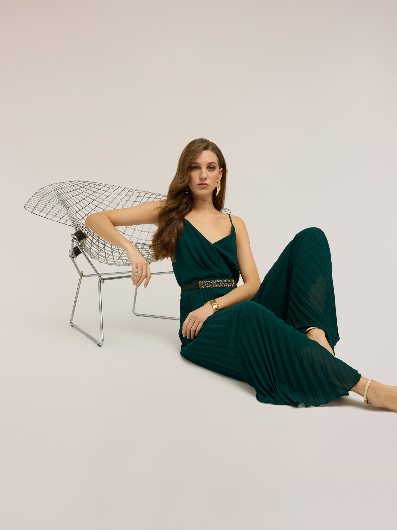 Long pleated georgette jumpsuit image number 4