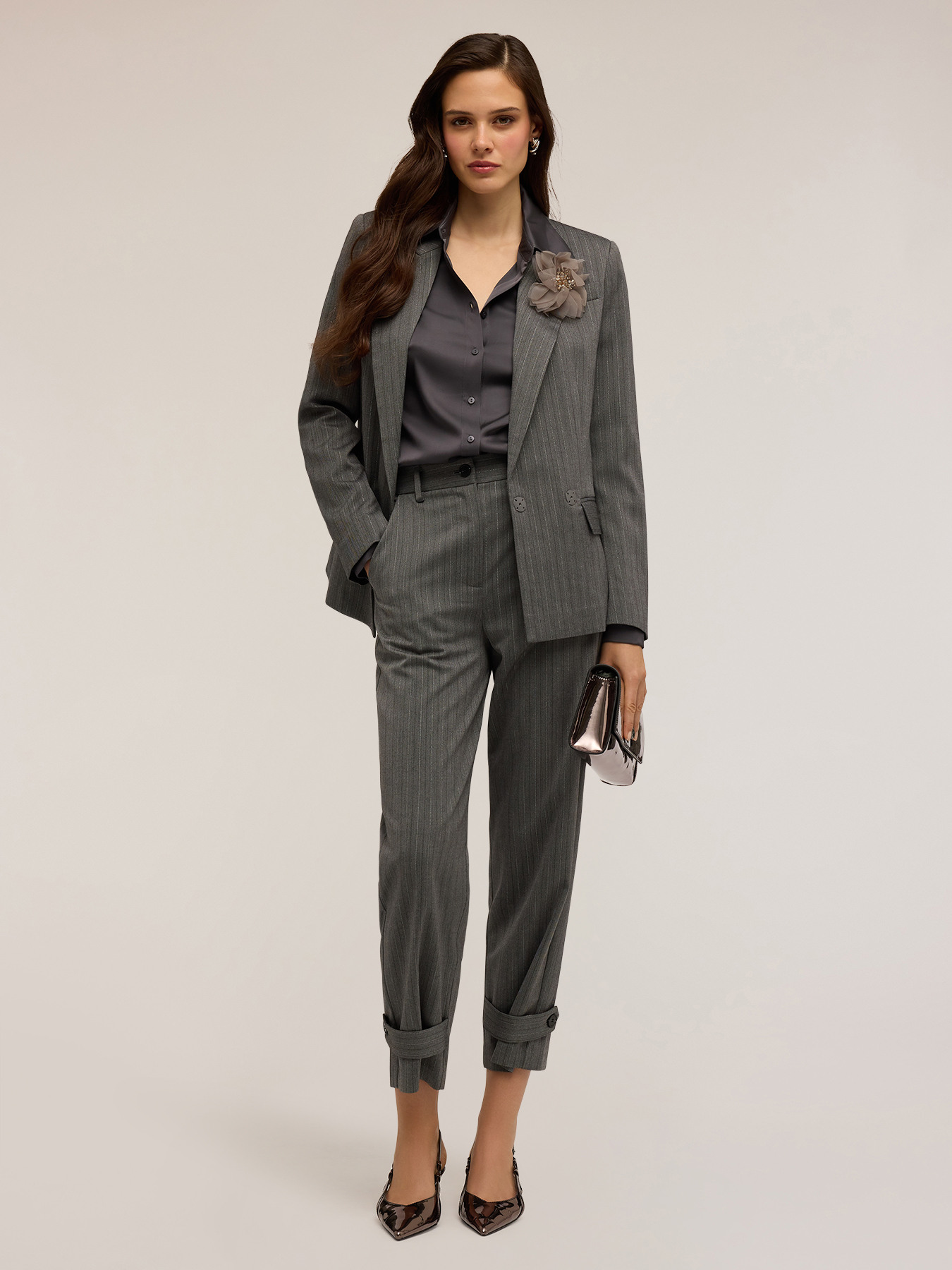 Pantaloni în dungi cu lurex și curea image number 2