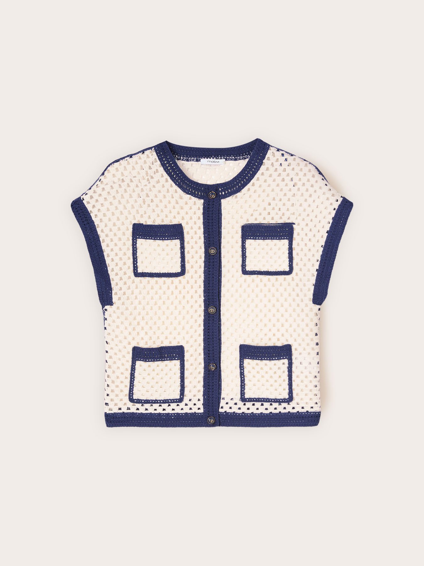 Cardigan din tricotaj perforat cu buzunare image number 0