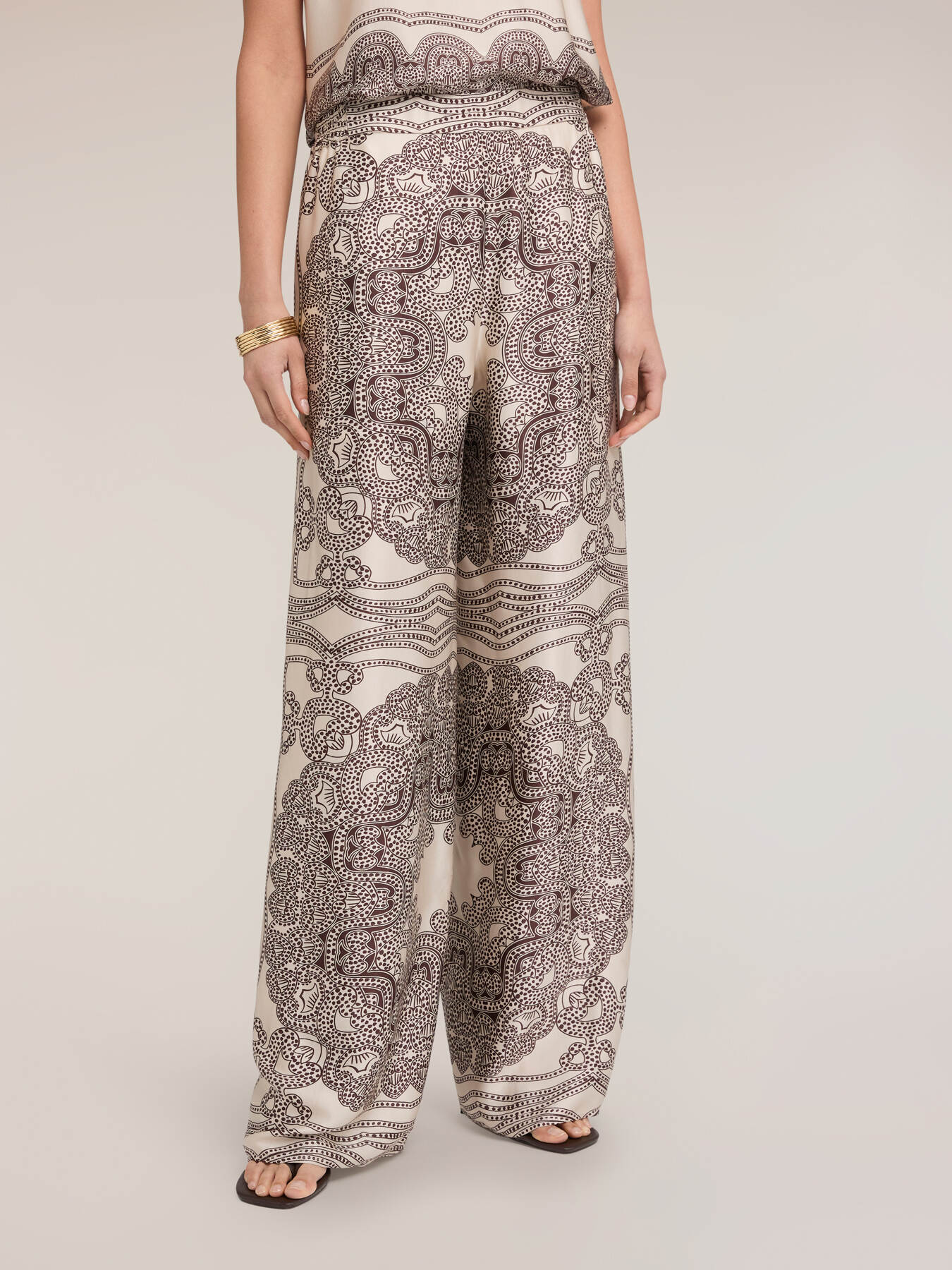 Pantaloni palazzo din satin de viscoză imprimat image number 0