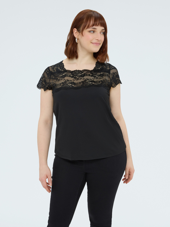 Jersey T-shirt with lace insert