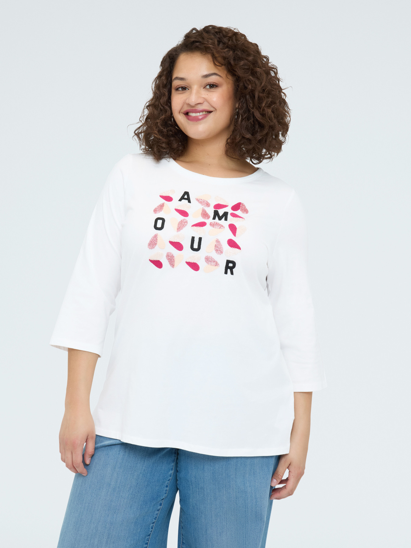 T-shirt en coton avec inscription AMOUR image number 0