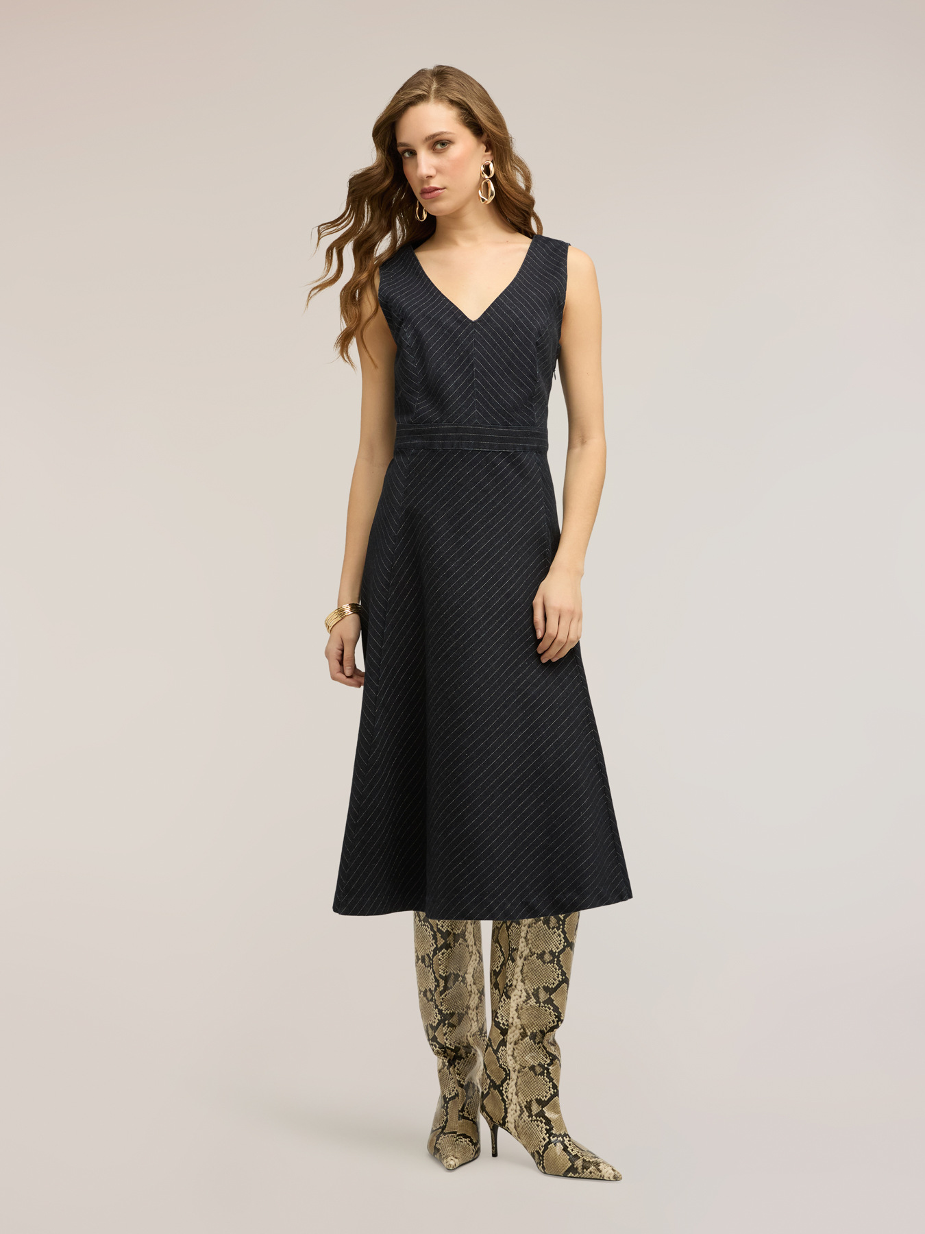 Striped denim flare dress image number 3