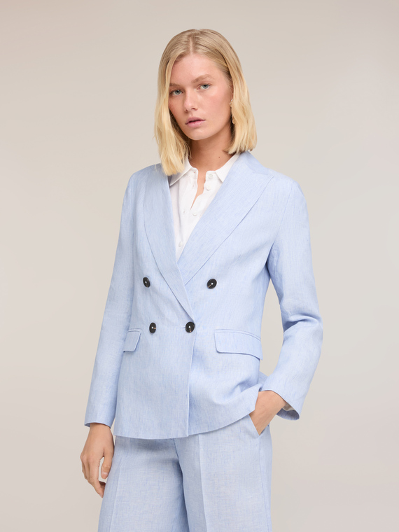 Blazer cu două r&acirc;nduri de nasturi din in