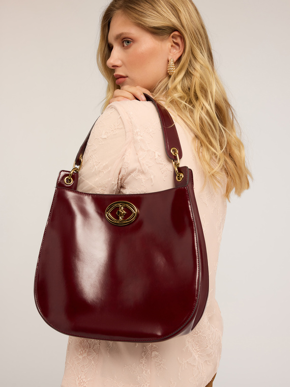 Hobo bag in tessuto spalmato lucido