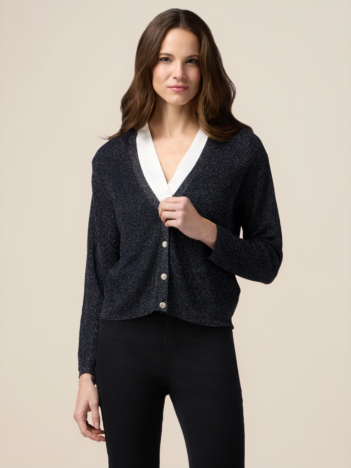 Lurex cardigan with jewel buttons image number 0