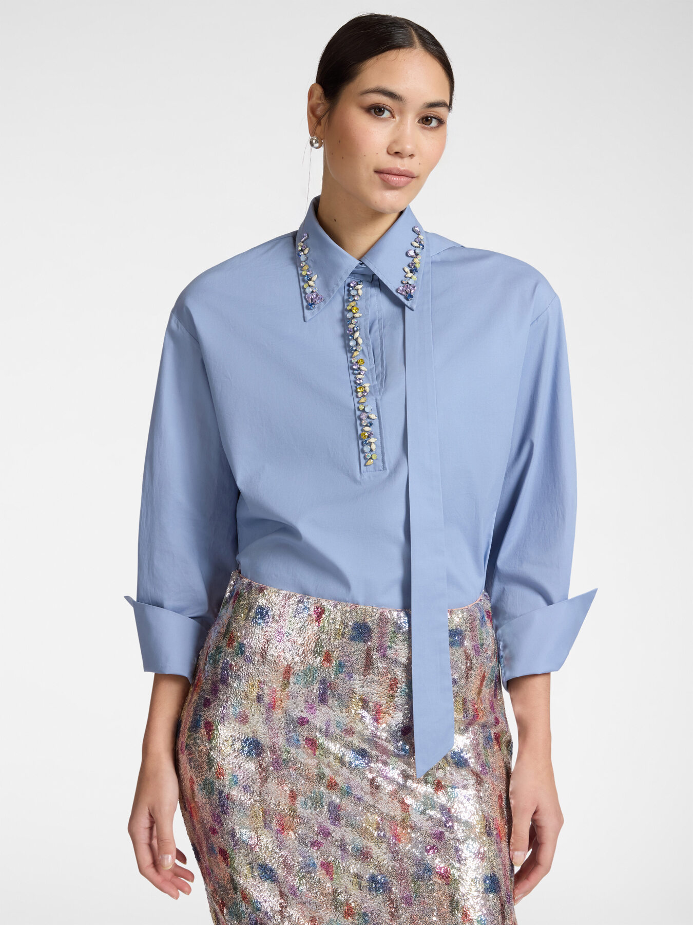 Poplin shirt with crystals image number 0