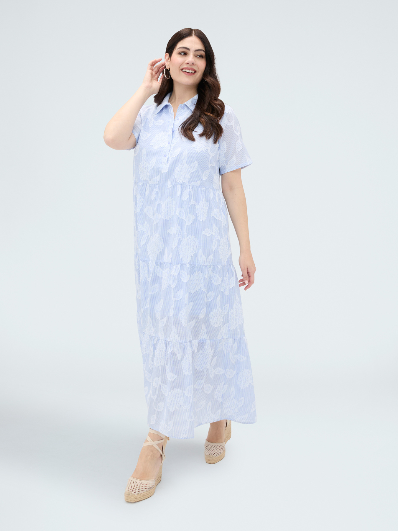 Robe longue chemise en coton jacquard image number 3