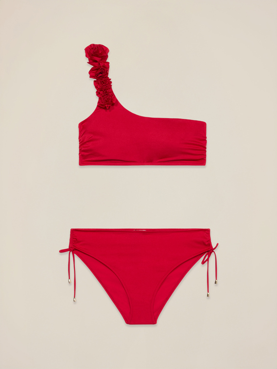 Einschultriger Bikini mit Rüschen