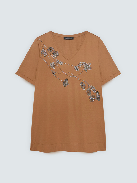 T-Shirt aus Baumwolle mit Blumenstickerei