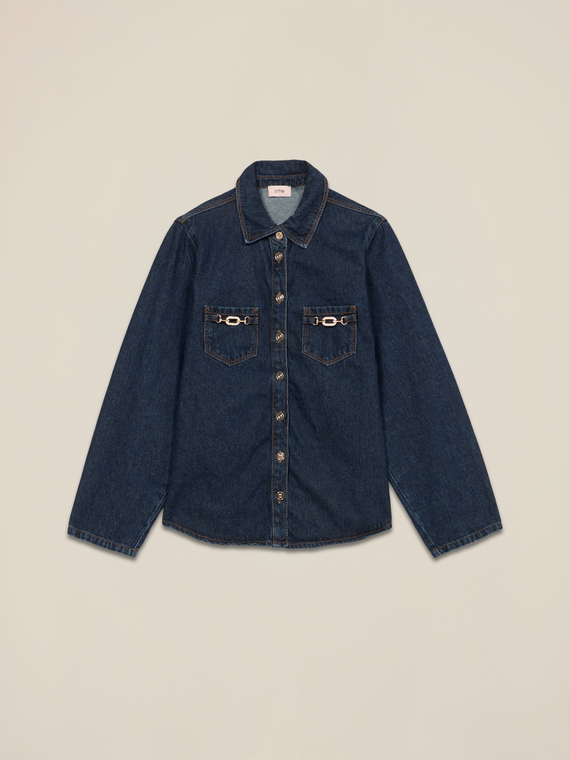 Denim shirt with metal buckles