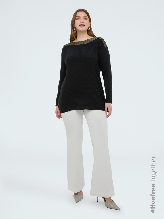 Pullover mit Carmenausschnitt und Lurex-Details