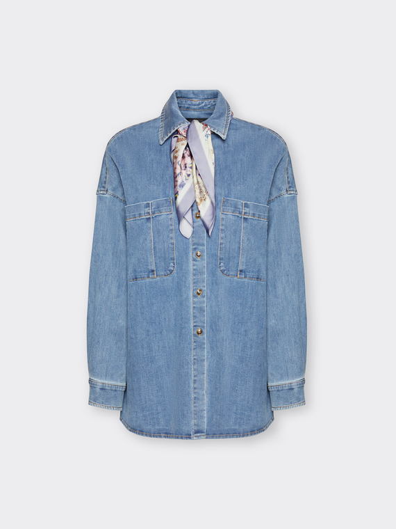 Washed denim shirt with foulard