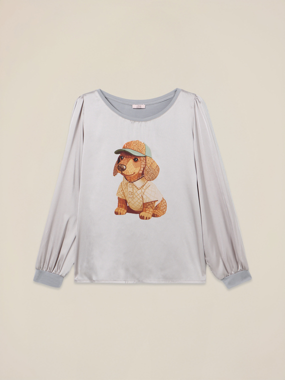 T-shirt bimaterica con stampa e applicazioni