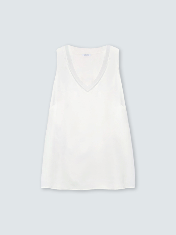 Top bimaterico con scollo a V