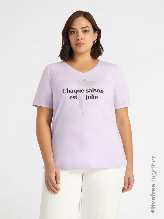 T-Shirt mit Blumendruck und Schriftzug