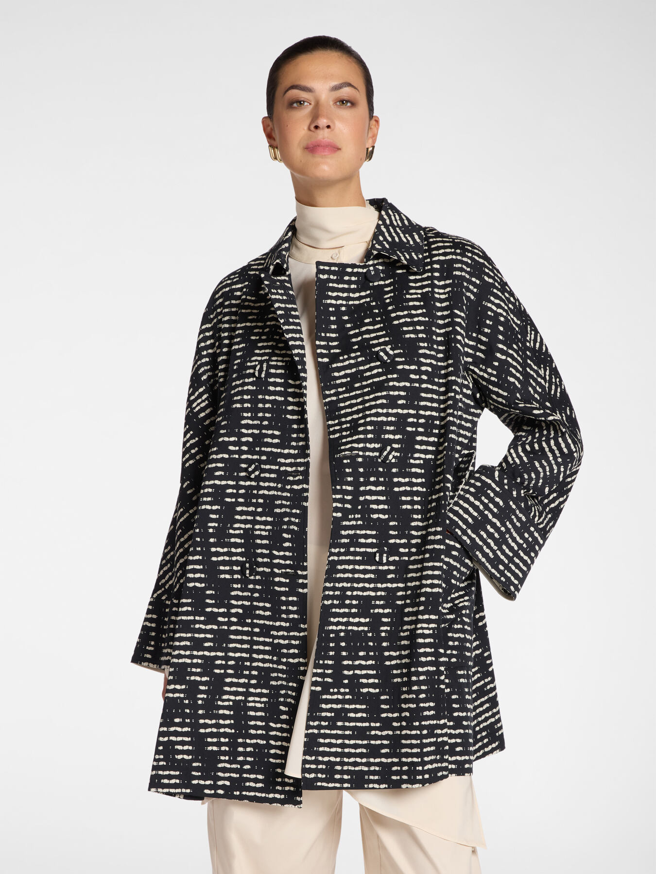Cappotto misto cotone jacquard rigato image number 0