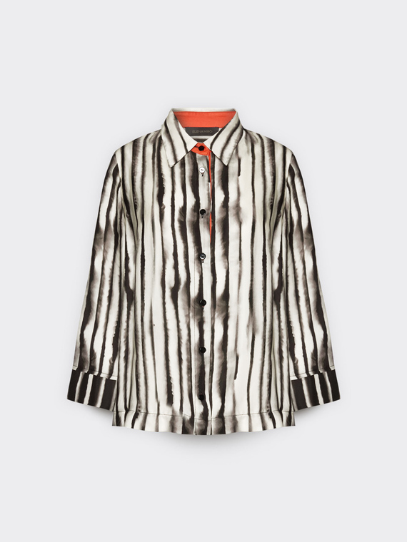 Chemise en satin de viscose &agrave; rayures