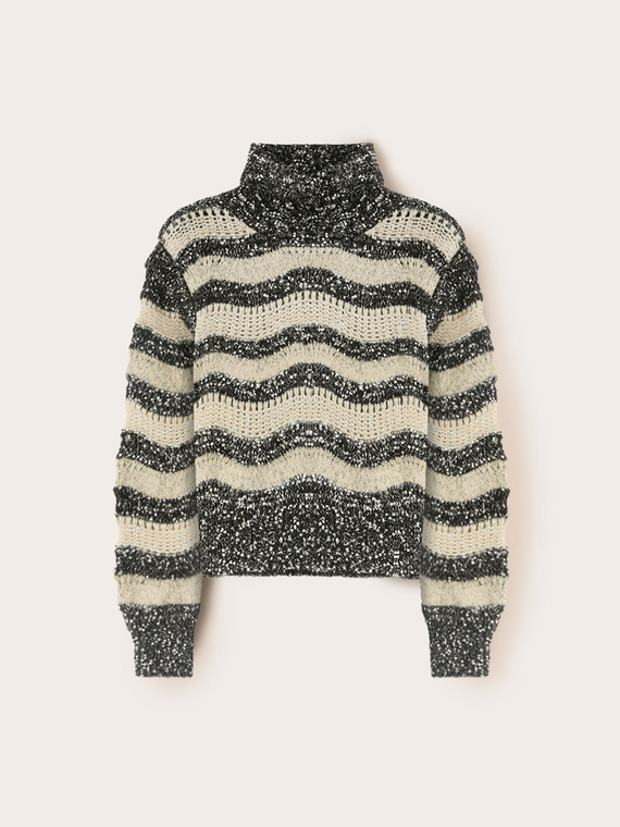 Heavy knit striped turtleneck sweater