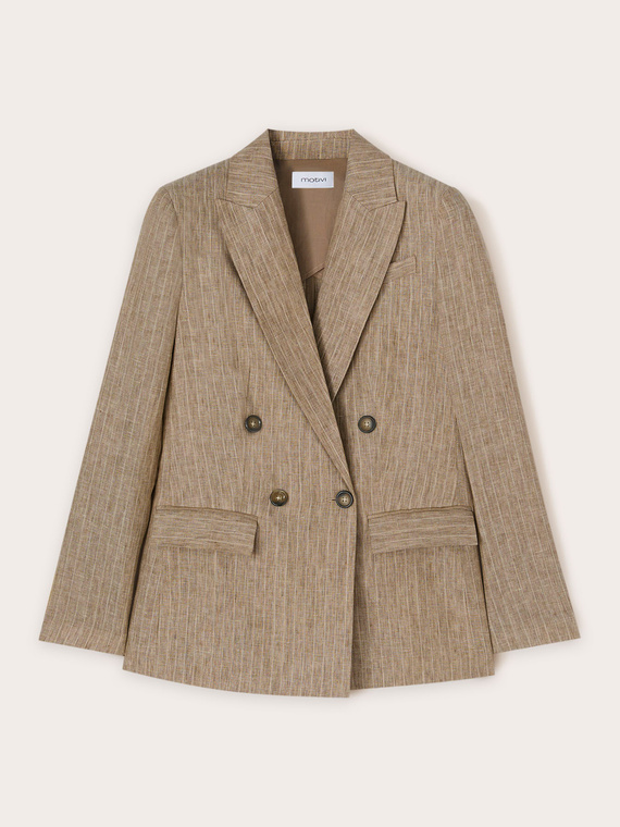 Linen pinstriped double-breasted blazer
