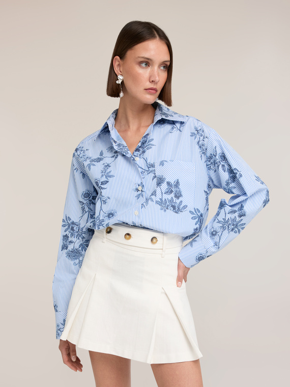 Cămașă oversized &icirc;n dungi cu imprimeu floral