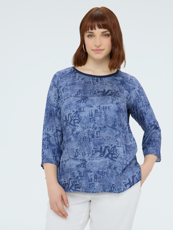 Bluse aus zwei Materialien mit Lettering-Print