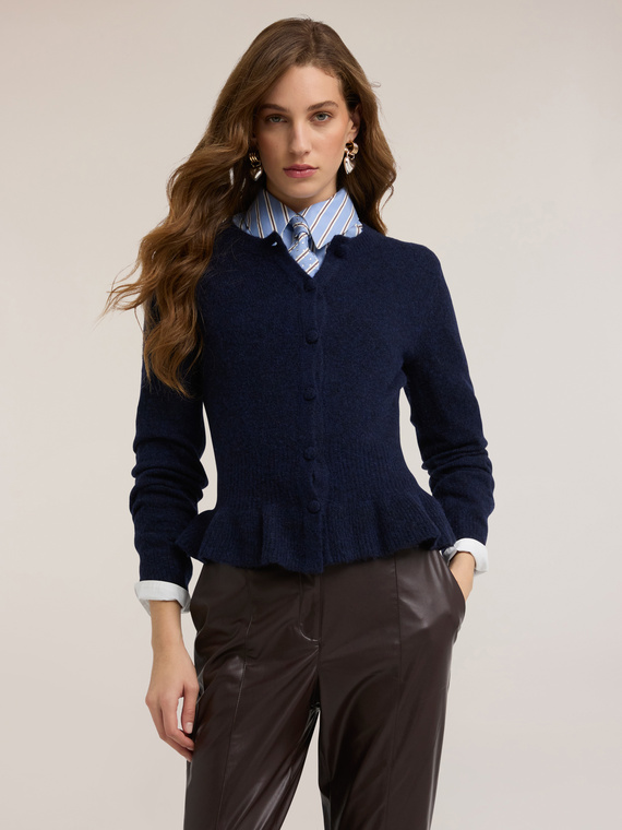 Cardigan mit R&uuml;schen aus Woll-Mischstrick