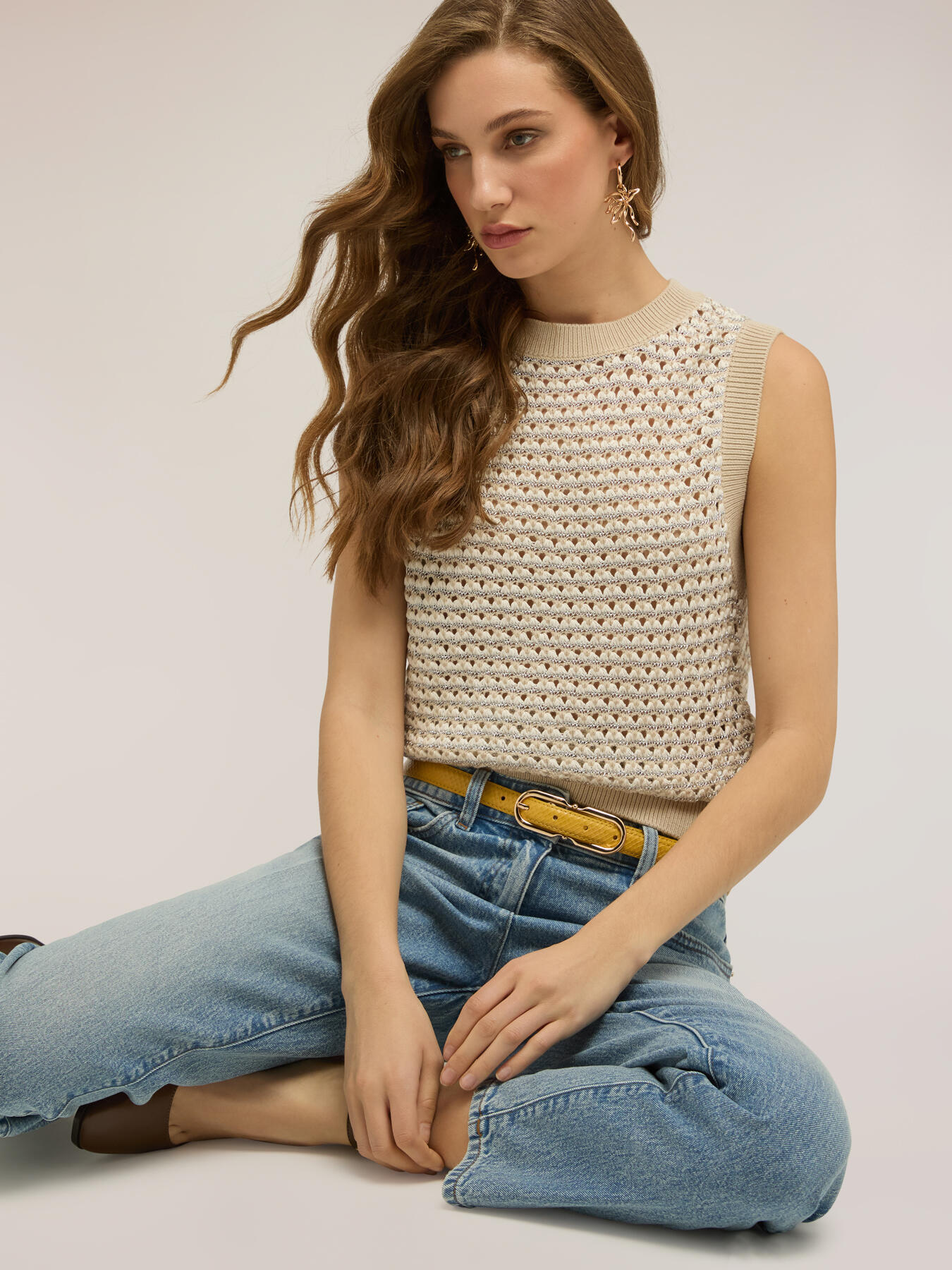 Crochet-effect knit top image number 3