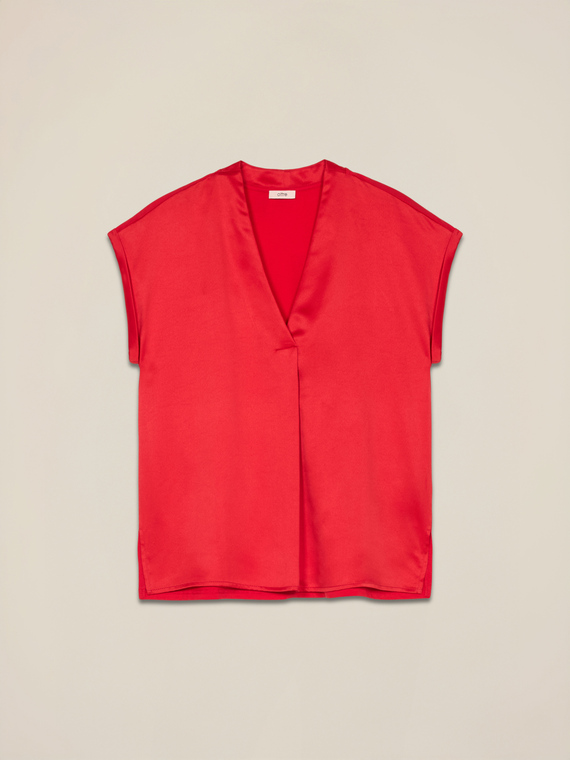 Two-material V-neck T-shirt
