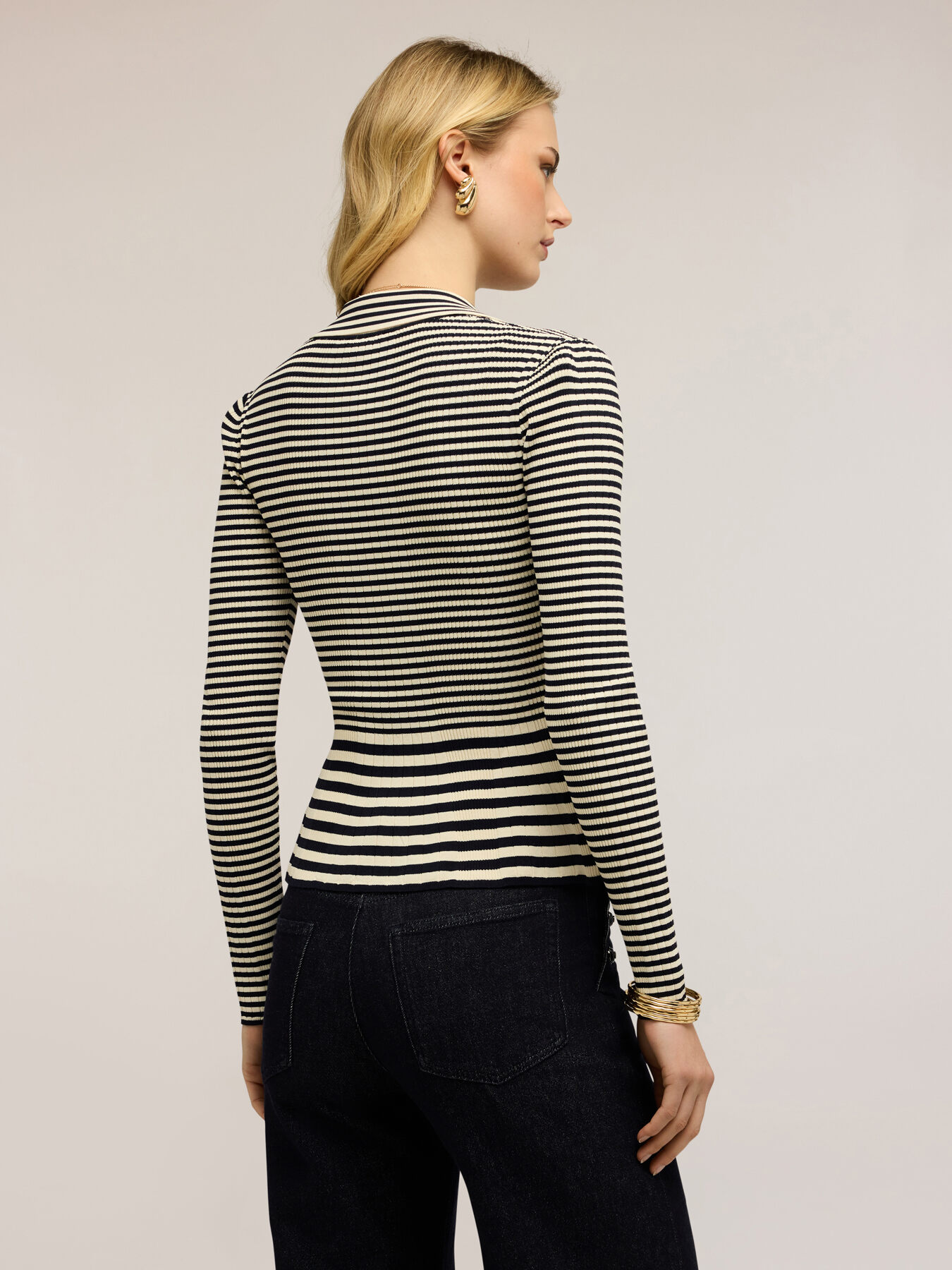 Striped sweater with peplum image number 1