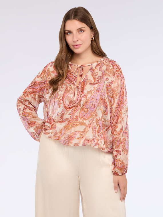 Bluse mit Paisley-Muster und Schnüren