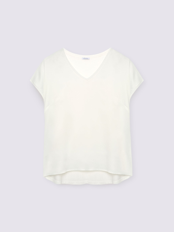 T-shirt bimaterica con scollo a V