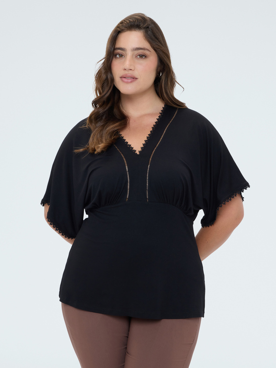 T-shirt en viscose avec d&eacute;tails en dentelle