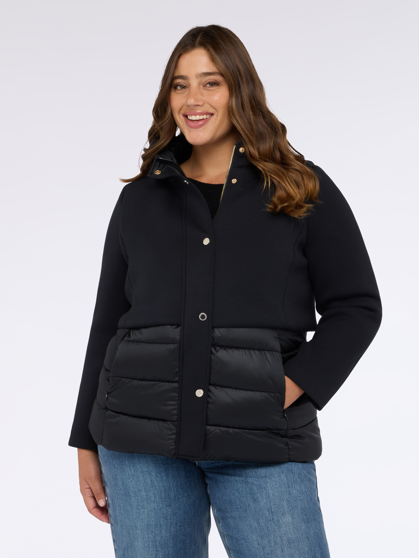 Bi-material down jacket with hood image number 3