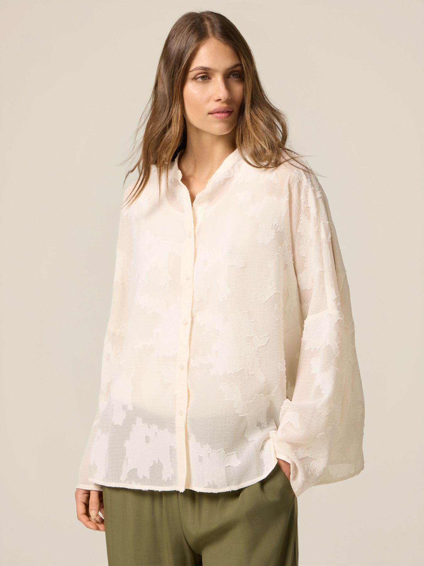 Jacquard shirt with mandarin collar image number 0
