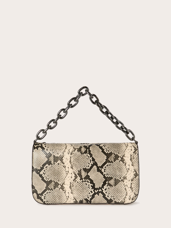Snake print coated fabric shoulder bag