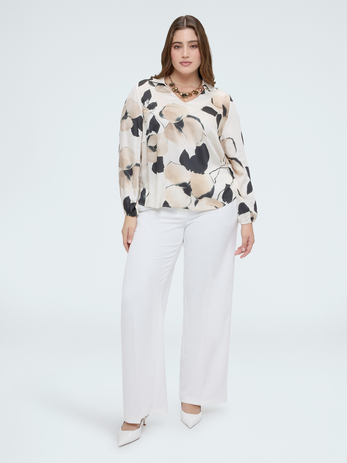 Satin blouse with floral print image number 2