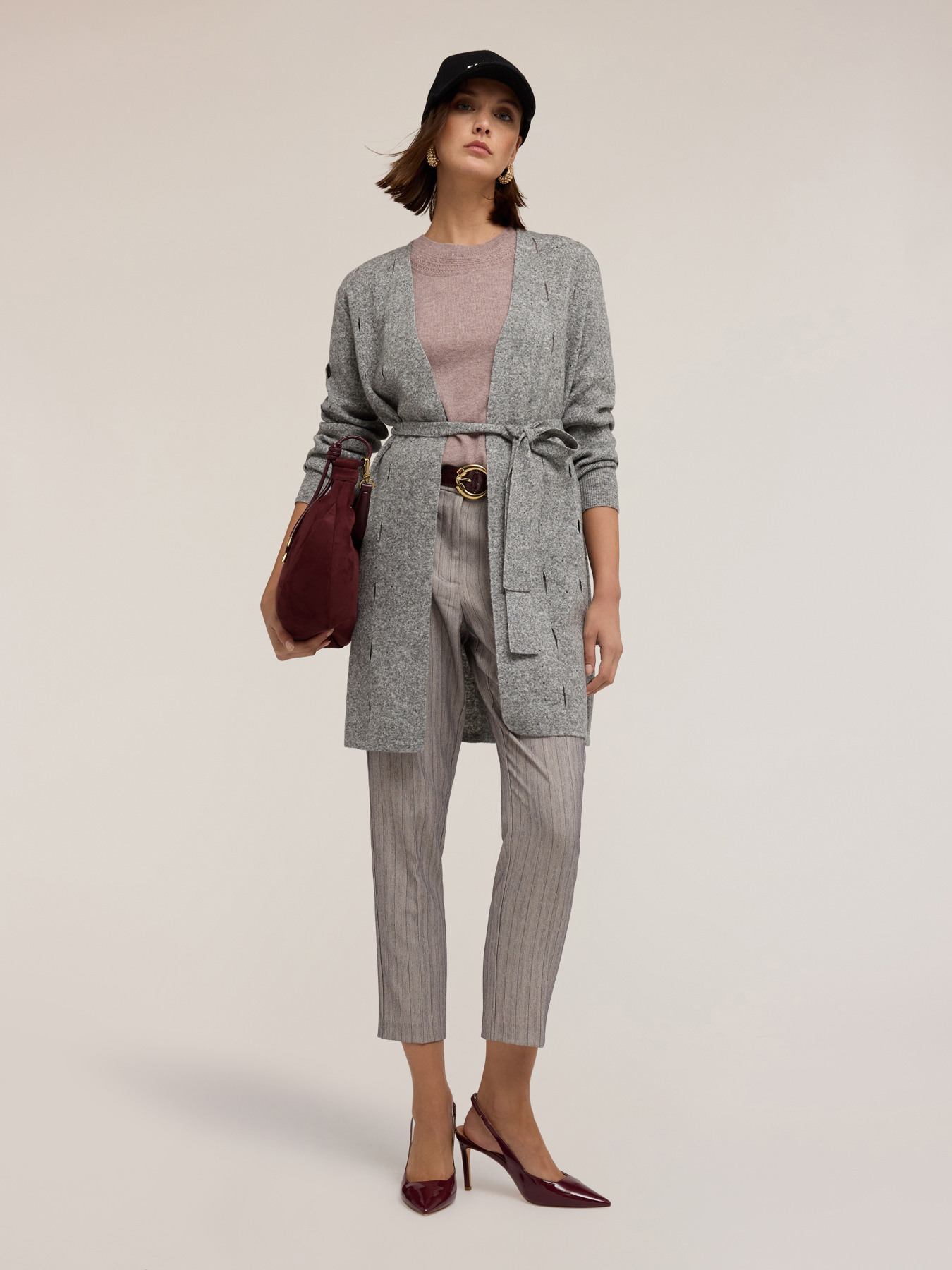 Cardigan lung din tricot cu lucrare ajour&eacute; image number 3