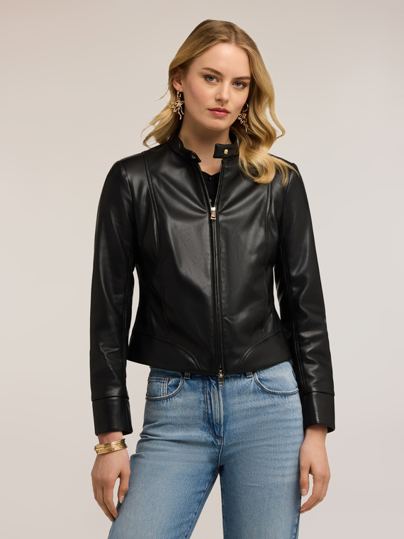 Short jacket with zip and mandarin collar