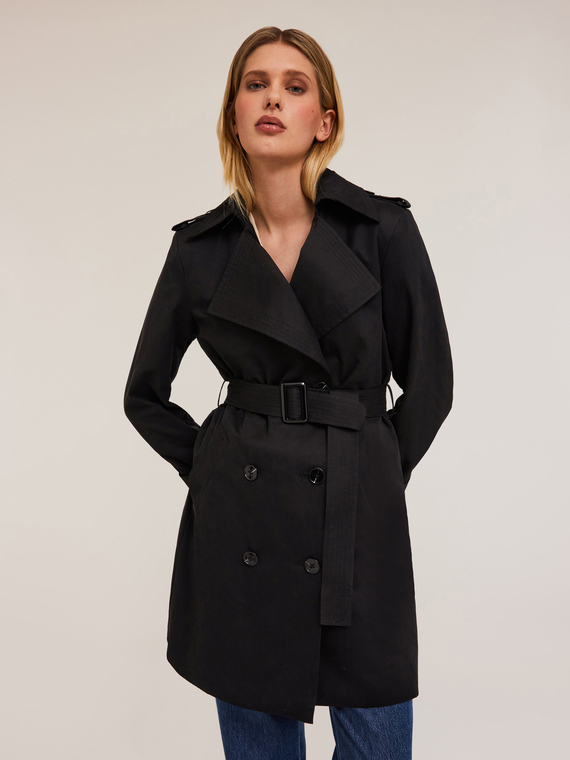 Double-breasted technical fabric trench-coat