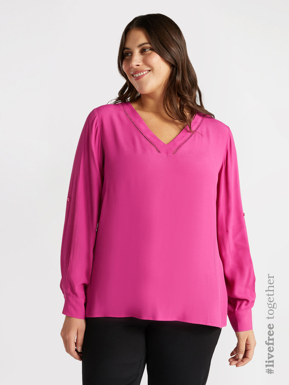 Bluse mit V-Ausschnitt aus Viskose LENZING™ ECOVERO™ Viskose