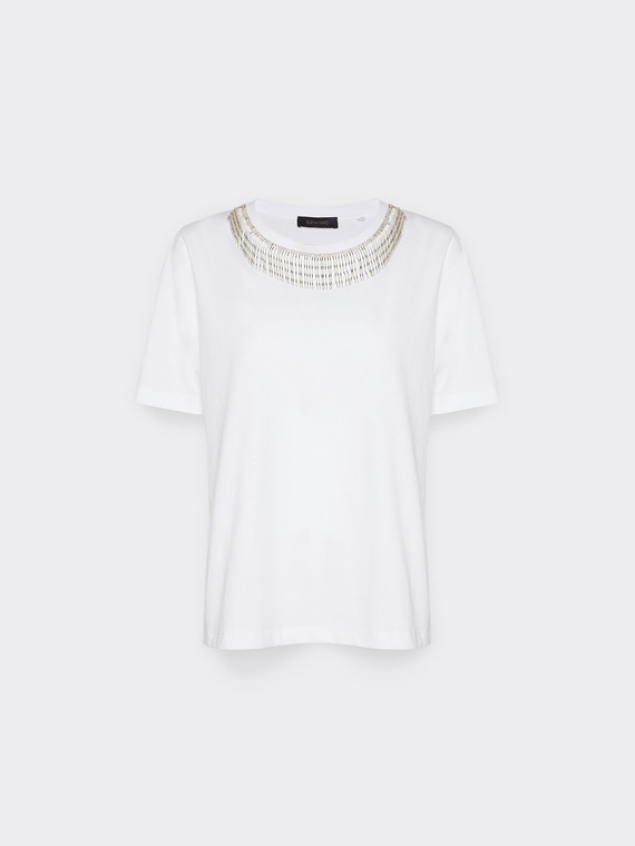 T-shirt with rhinestone fringe