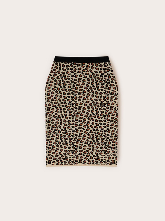 Schlauchrock aus Strickware mit Animalier-Fantasiemuster