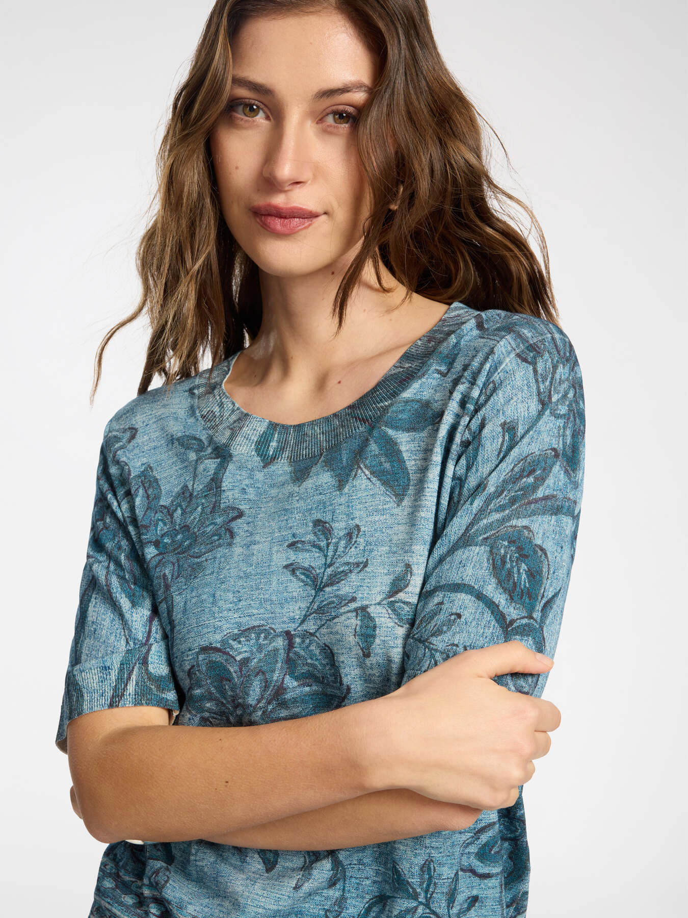 Bedruckter Strickpullover aus Baumwollmischung image number 3