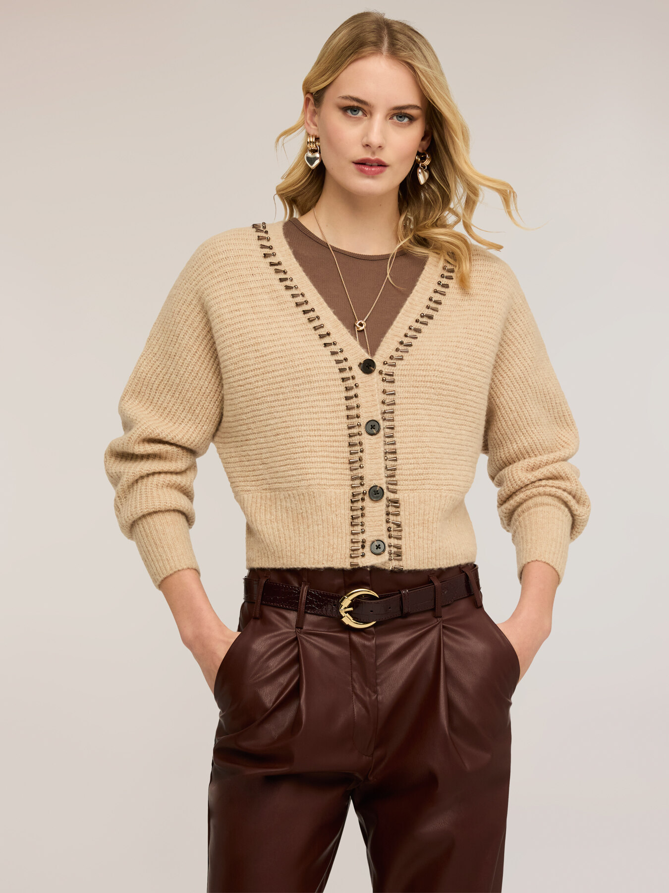 Mixed mohair knit cardigan with stones image number 0