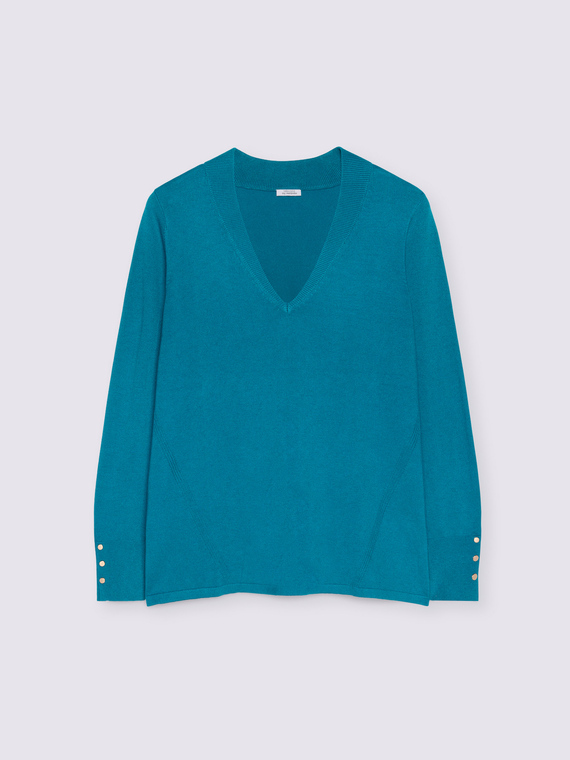 Maglia con scollo a V e bottoni sui polsini