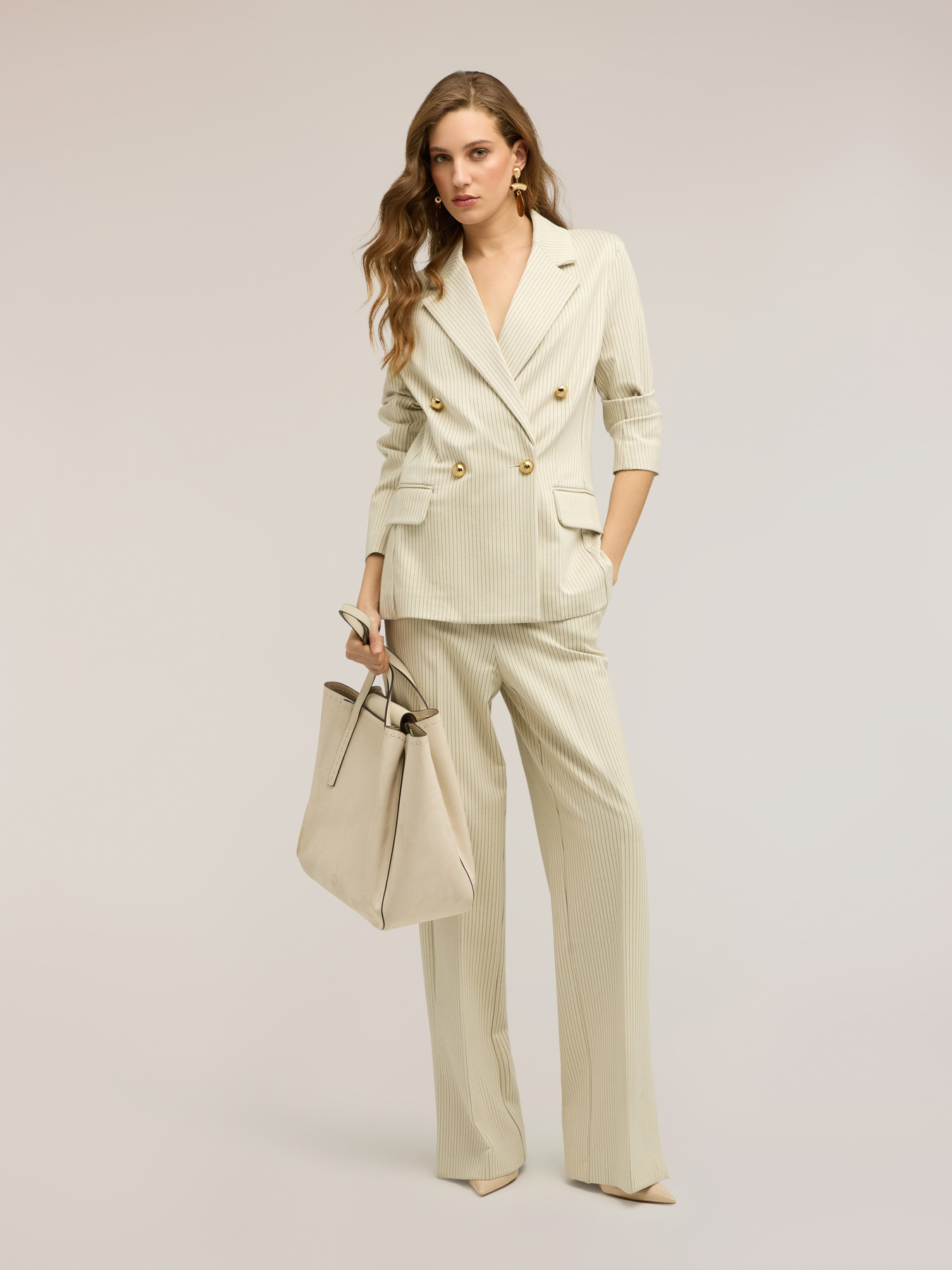 Double-breasted pinstripe blazer in cotton blend image number 2