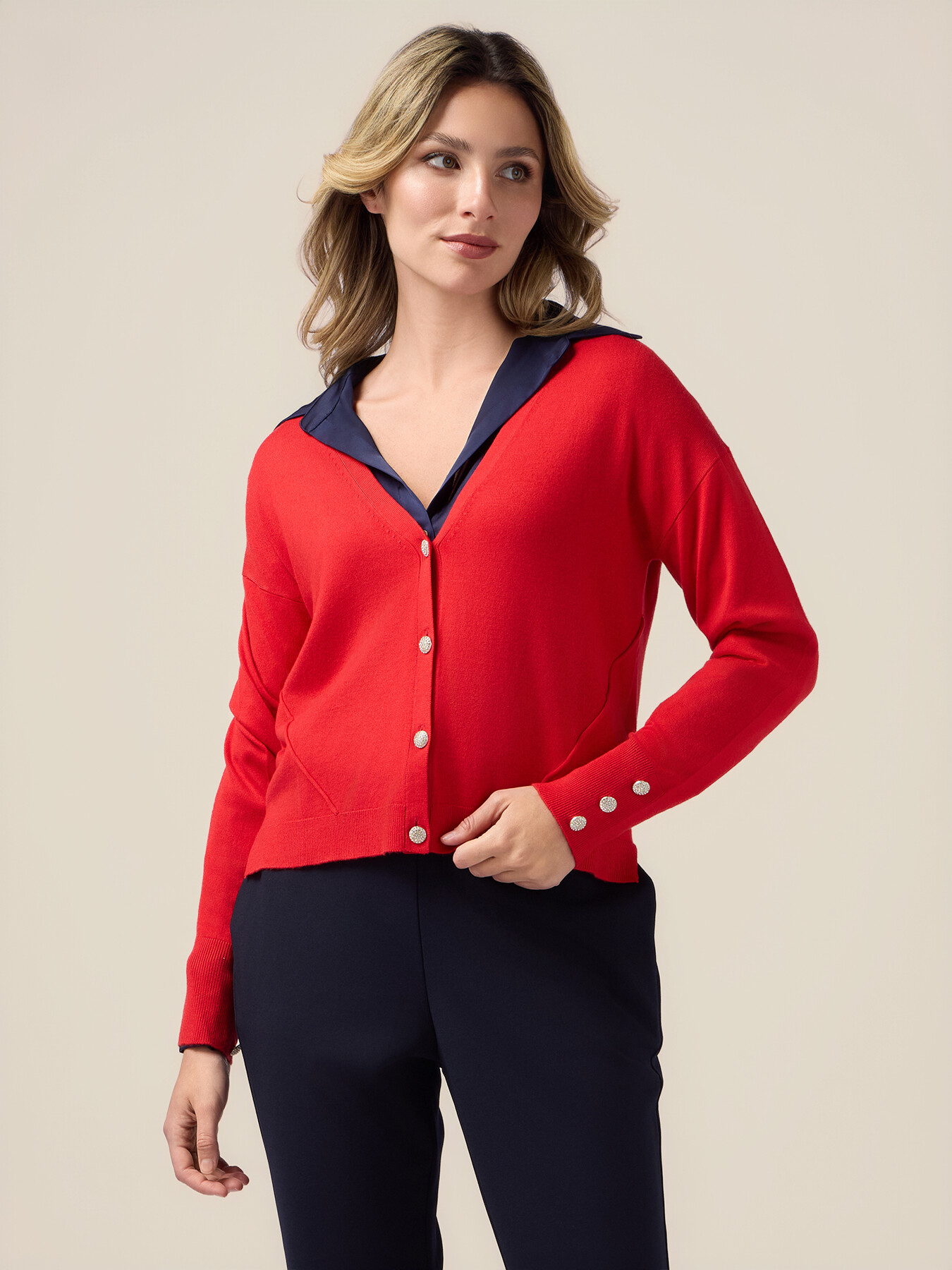 Viscose blend cardigan with jewel buttons image number 0