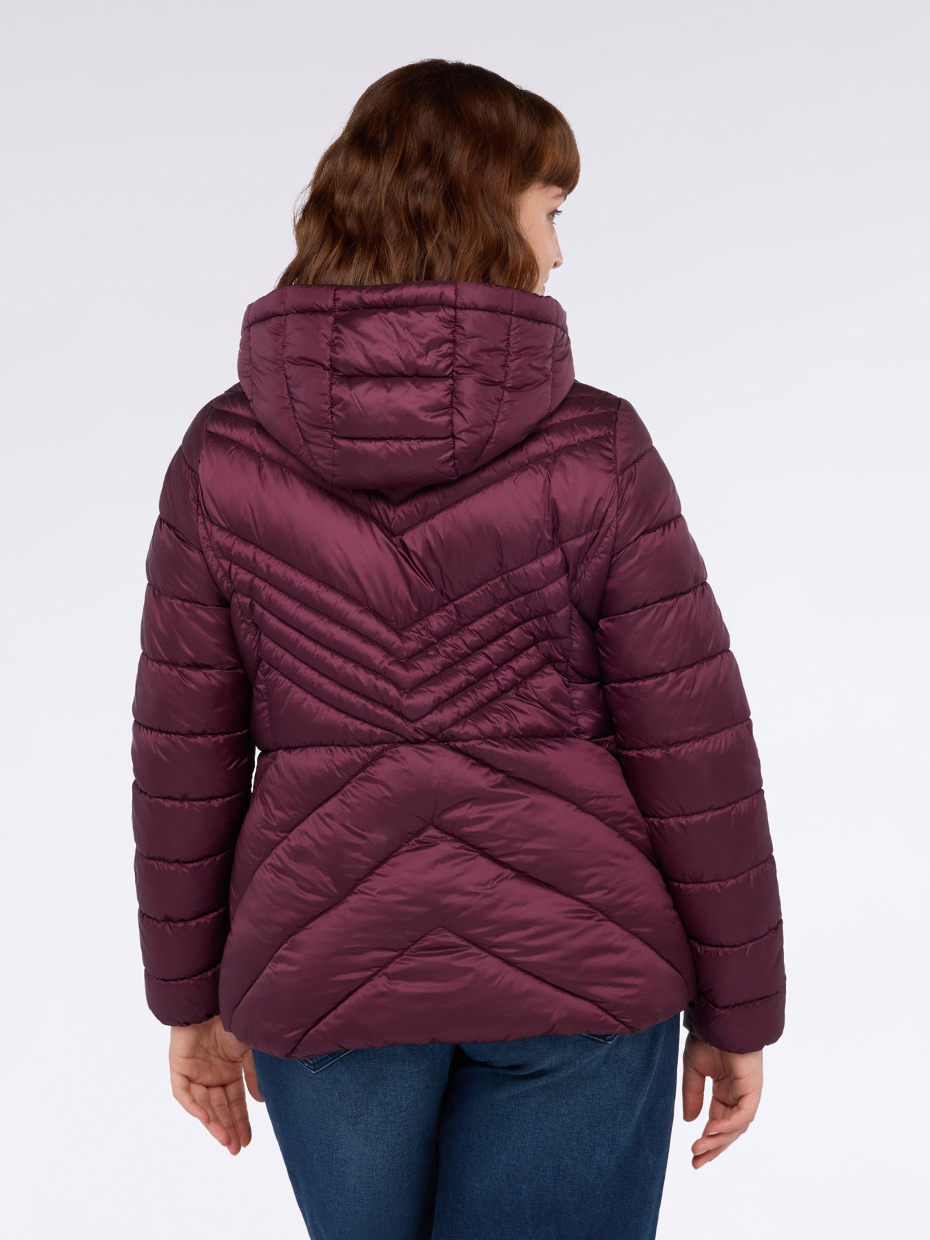 Quilted down jacket with chevron pattern and hood image number 1